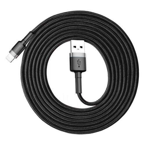 Baseus USB Lightning 8-pin Iphone adatkábel / töltőkábel, CALKLF-R09, 2A, 3 méteres, szürke/fekete
