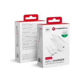   Forcell hálózati töltő utazáshoz Lightning kábellel, Type C kimenettel 3A 20W PD / QC4.0