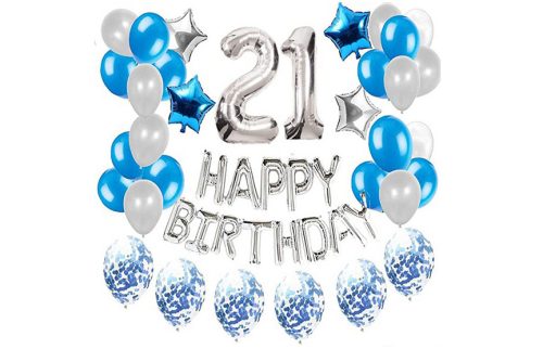 Születésnapi lufikészlet 21. születésnapra, ezüst/kék