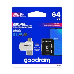   GoodRam All In One memóriakártya TransFlash 64GB, SD adapter, USB kártyaolvasó, M1A4