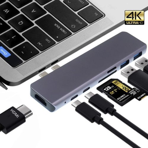Macbook Pro Air 7 az 1-ben Type C HUB adapter HDMI 4K SD Space Gray