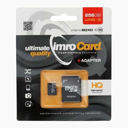 Imro Micro SD memóriakártya SD adapterrel 256GB Class 10 UHS3
