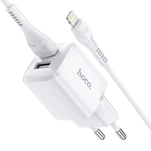 Hoco N8 Briar hálózati töltő iPhone Lightning kábellel 2xUSB 2,4A fehér