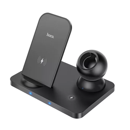 HOCO CW33 3 az 1-ben vezeték nélküli töltő 15 W-os gyors töltőállomás dokkoló állvány Airpodokhoz iWatch-hoz, Fekete