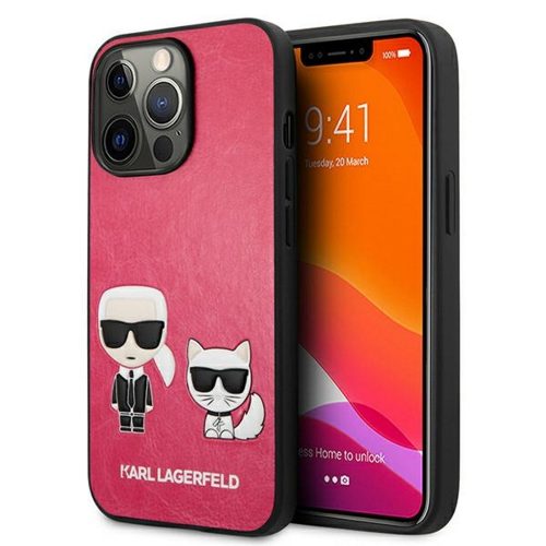 Apple iPhone 13 Pro Karl Lagerfeld and Choupette bőr hátlap tok rózsaszín