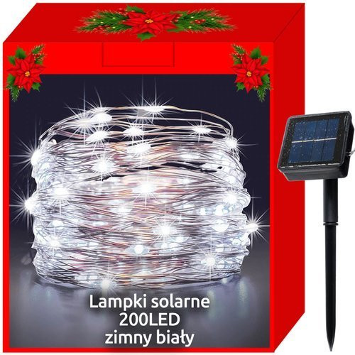 Karácsonyi napelemes fényfüzér, 200 LED, fehér fényű