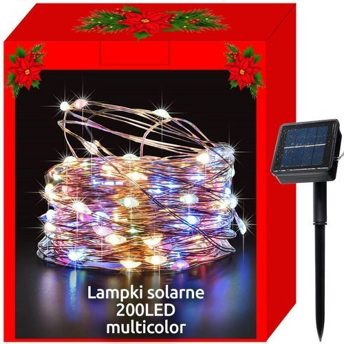 Karácsonyi napelemes fényfüzér, 200 LED, színes