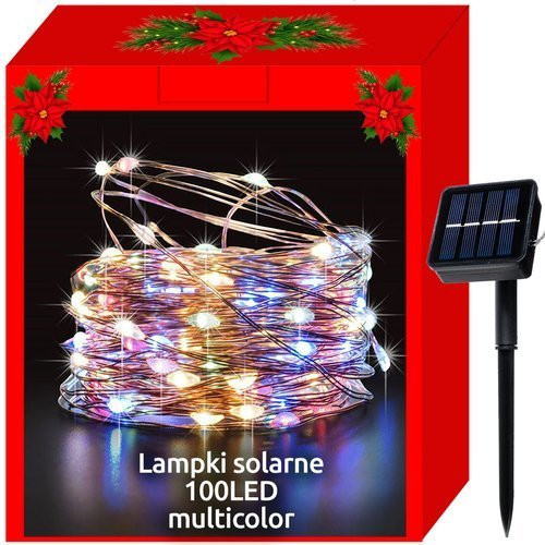 Karácsonyi napelemes fényfüzér, 100 LED, színes