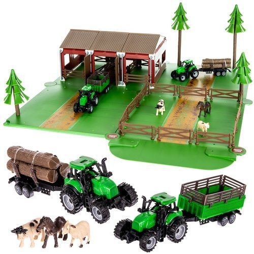 Farmer készlet traktorokkal és állatokkal