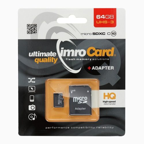 Imro Micro SD memóriakártya SD adapterrel 64GB Class 10 UHS3