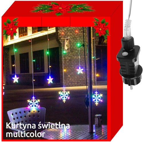 Karácsonyi fényfüzér, hópihe 138 LED, színes