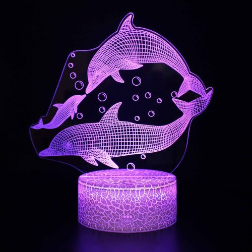 Asztali lámpa, 3D LED távirányítós, delfinek