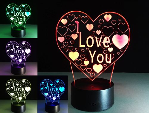 Asztali lámpa, 3D LED "I LOVE YOU"