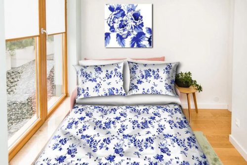 Pamut ágynemű készlet 160 x 200cm kék virágok