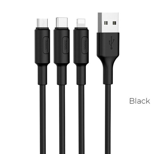 Hoco Soarer USB - Micro USB / Lightning / Type C adatkábel / töltőkábel 3 az 1-ben X25 fekete
