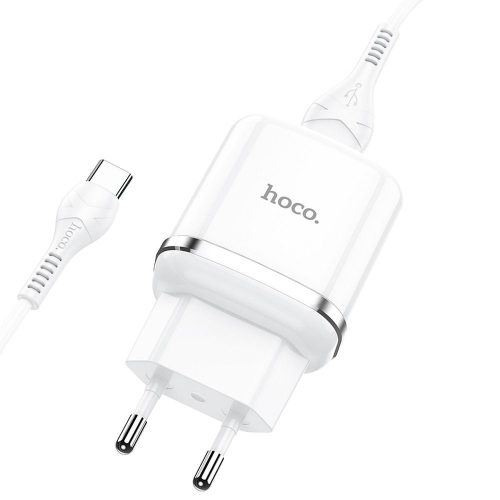 Hoco N3 hálózati gyorstöltő Type C kábellel USB 3A QC3.0 fehér