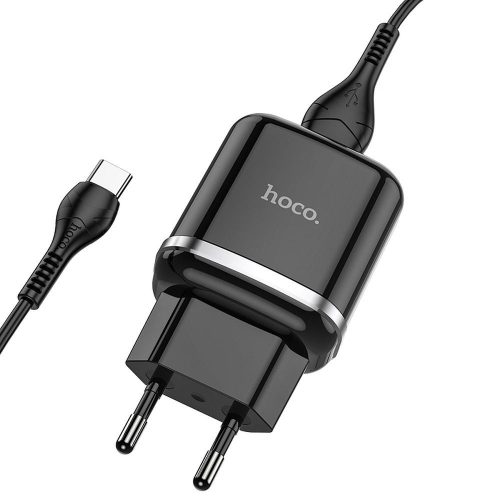 Hoco N3 hálózati gyorstöltő Type C kábellel USB 3A QC3.0 fekete