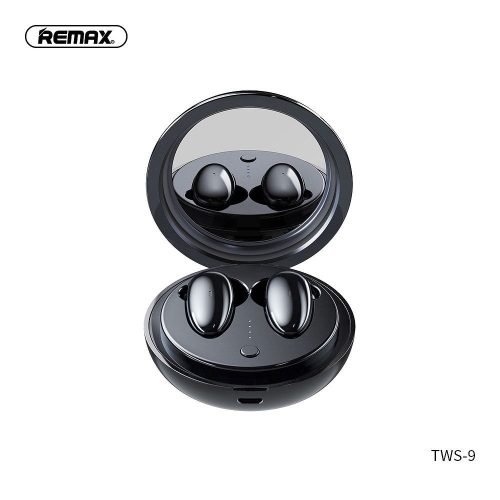 Remax TWS-9 vezeték nélküli Bluetooth fülhallgató töltőtokkal és tükörrel fekete