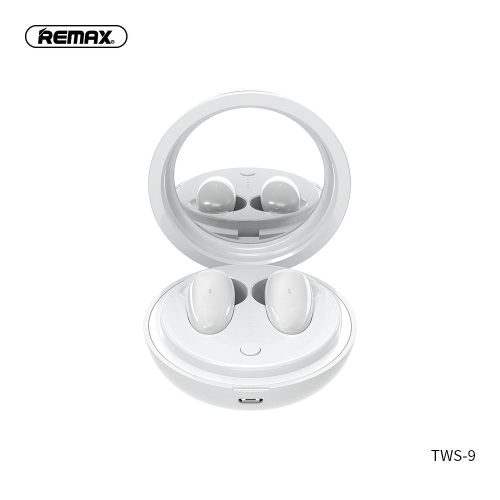 Remax TWS-9 vezeték nélküli Bluetooth fülhallgató töltőtokkal és tükörrel fehér