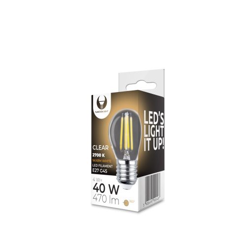 Forever Light LED izzó Filament E27 G45 4W 230V 2700K 470lm COG átlátszó