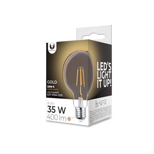 Forever Light LED izzó Filament E27 G95 4W 230V 2200K 400lm COG arany