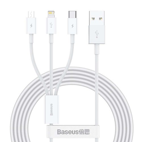 Baseus Superior 3 az 1-ben adat- és töltőkábel Lightning / Type C / Micro USB 1,5m 3,5A fehér