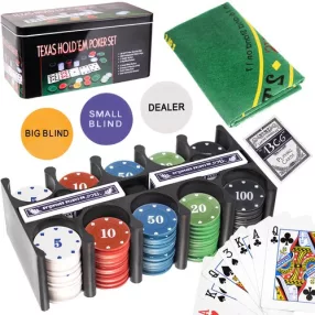Texas Hold'Em póker szett, fémdobozban, 200 zsetonnal