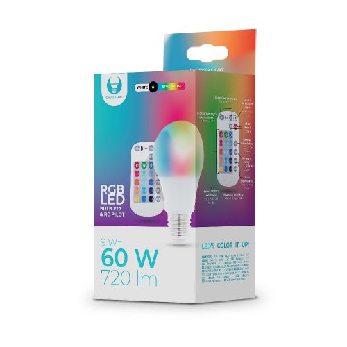 Forever Light LED izzó E27 A60 RGB + fehér 9W + RC