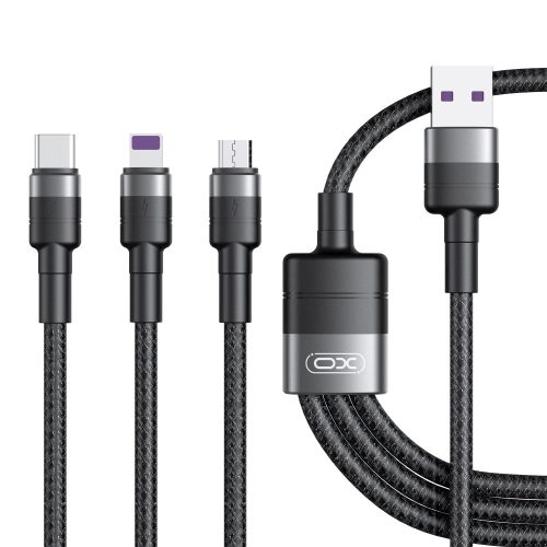 XO NB-Q191 3 az 1-ben adat- és töltőkábel Lightning + Type C + Micro USB 1,2m 40W fekete