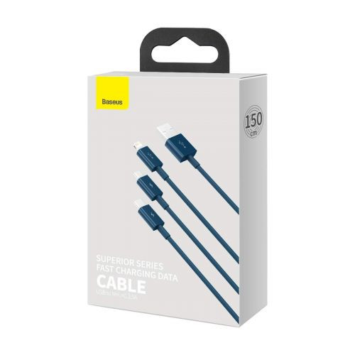 Baseus Cable Superior Series 3-in-1 Fast Charging adatkábel USB to M+L+C 3.5A 1.5m kék (CAMLTYS-03)