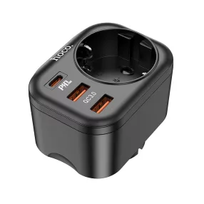   HOCO multifunkciós töltő Type C PD20W + 2x USB QC3.0 3A + socket NS3 black