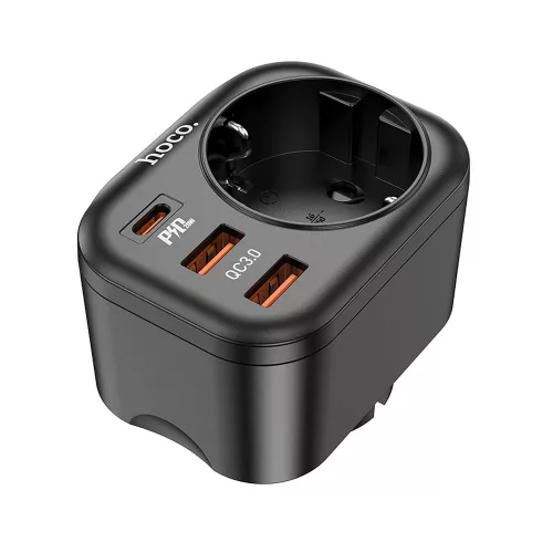 HOCO multifunkciós töltő Type C PD20W + 2x USB QC3.0 3A + socket NS3 black