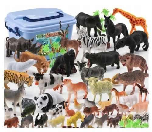 Szafari állat figurák 58 db-os gyűjtemény hordozható dobozban