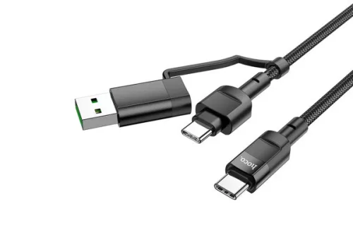 HOCO U106 2 IN 1 TYPE-C / TYPE-C / LIGHTNING KÁBEL 100W / PD 20W 1.2 MÉTER FEKETE