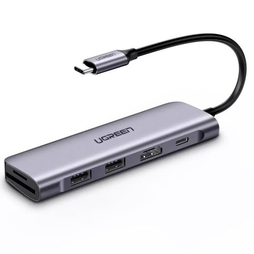 UGREEN CM195 6 az 1-ben USB-C hub 2x USB 3.0, HDMI, SD / microSD, 100 W (szürke)