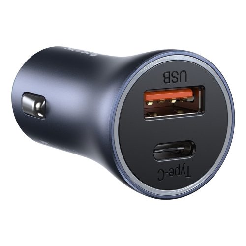 Baseus Golden Contactor Pro autós töltő, USB + USB-C, QC4.0 +, PD, SCP, 40 W (szürke) + USB-C kábel iP 1m-hez (fekete)
