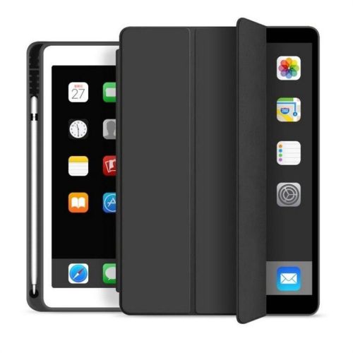 Apple iPad 10.2 (2019/2020/2021) tablet tok (Smart Case) on/off funkcióval,     Apple Pencil tartóval - Tech-Protect - black (ECO csomagolás)