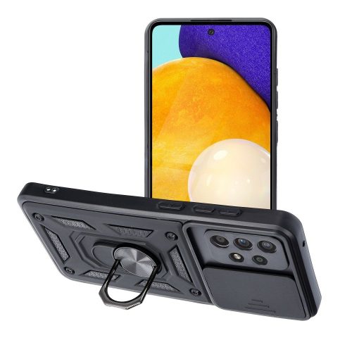 Samsung A525F Galaxy A52 LTE/A526B Galaxy A52 5G ütésálló hátlap gyűrűvel és    kameravédővel - Slide Armor - fekete
