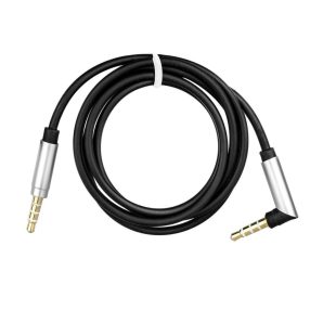   AUX 3,5mm Jack csatlakozós 90 fokban hajlított audio kábel fekete/ezüst