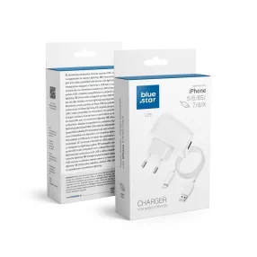   iPhone 5 / 6 / 6s / 7 / 8 / X Blue Star Lite Hálózati töltő fehér