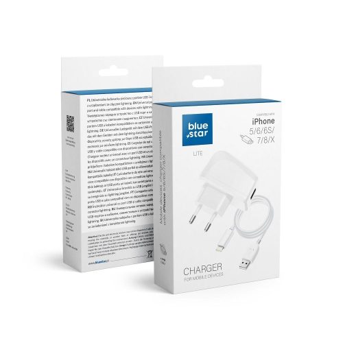 iPhone 5 / 6 / 6s / 7 / 8 / X Blue Star Lite Hálózati töltő fehér