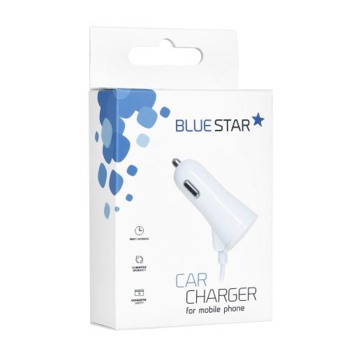 Blue Star Autós töltő iPhone Lightning kábellel USB 3A fehér