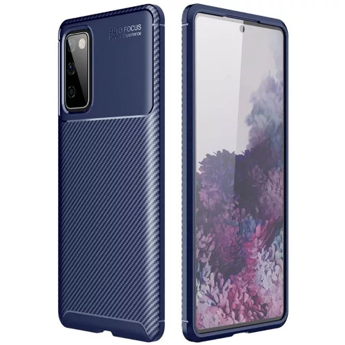 Huawei Y6P (2020) Carbon Fiber ütésálló szilikon tok kék