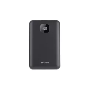   Astrum PB450 10000mAh fekete fémházas gyorstöltő PD power bank 22,5W, 1X QC 3.0 USB-A, USB-C, li-polymer cellákkal, LCD