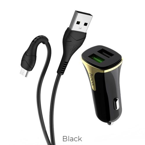 Hoco Z31 Universe Autós gyorstöltő 2xUSB Micro USB kábellel QC3.0 fekete