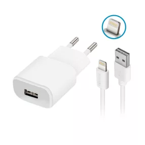   Forever TC-01 Hálózati töltő iPhone Lightning kábellel USB 1A fehér