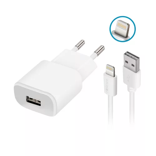 Forever TC-01 Hálózati töltő iPhone Lightning kábellel USB 1A fehér