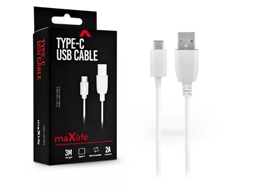 Maxlife Type C Adat- és töltőkábel gyorstöltés-kompatibilis 2A 3 méter fehér