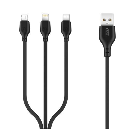 XO NB103 3 az 1-ben Adat- és töltőkábel USB Micro USB / Type C / Lightning 2,1A 1 méter fekete