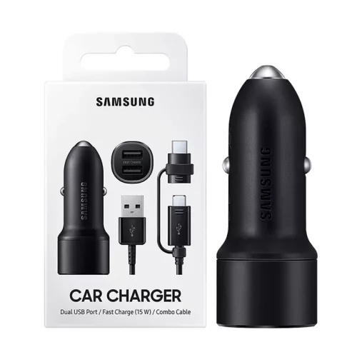 BLISZTERES Samsung EP-L1100WBEGEU fekete gyári autós gyorstöltő 2XUSB csatlakozóval és adatkábellel 2A 15W